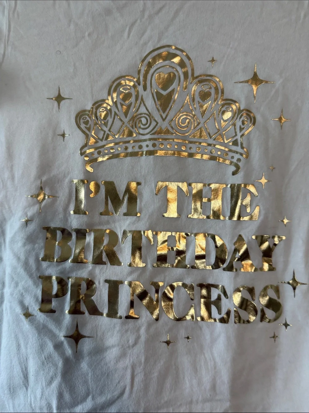 Gently worn The Children's Place White Birthday Tee with Gold Foil Crown & Text